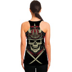 Samurai Warrior Skull Print Women's Racerback Tank Top