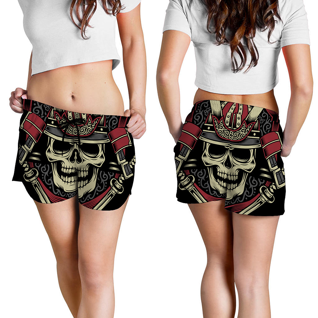 Samurai Warrior Skull Print Women's Shorts