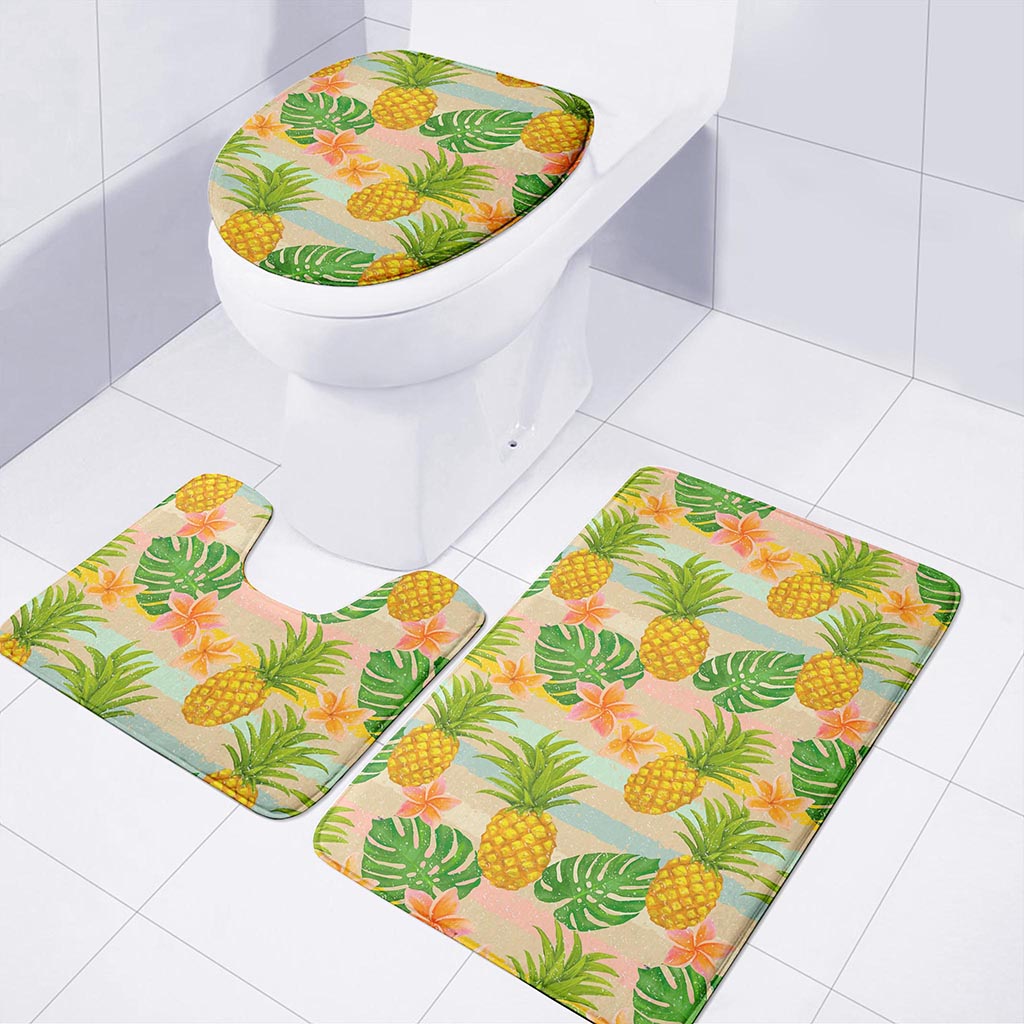 Sand Beach Pineapple Pattern Print 3 Piece Bath Mat Set