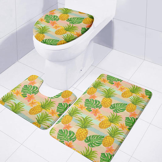 Sand Beach Pineapple Pattern Print 3 Piece Bath Mat Set