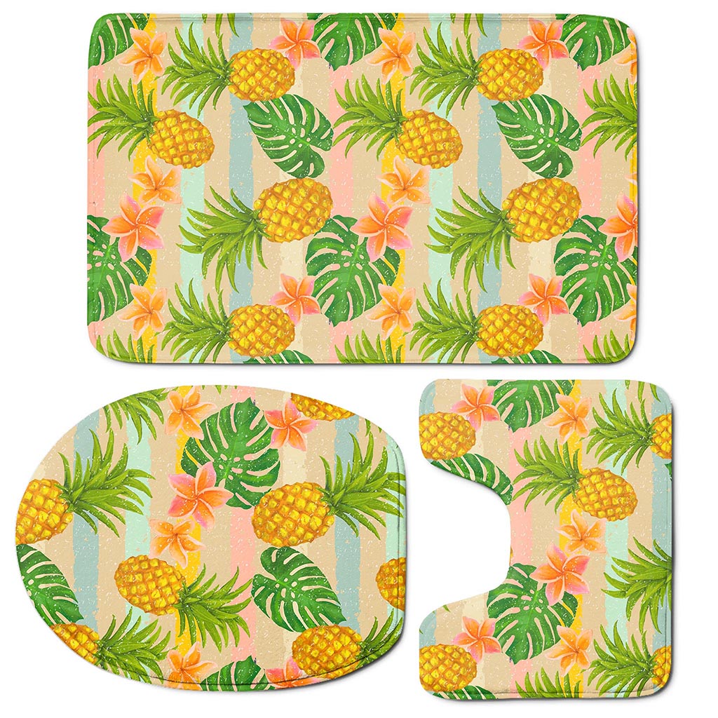 Sand Beach Pineapple Pattern Print 3 Piece Bath Mat Set