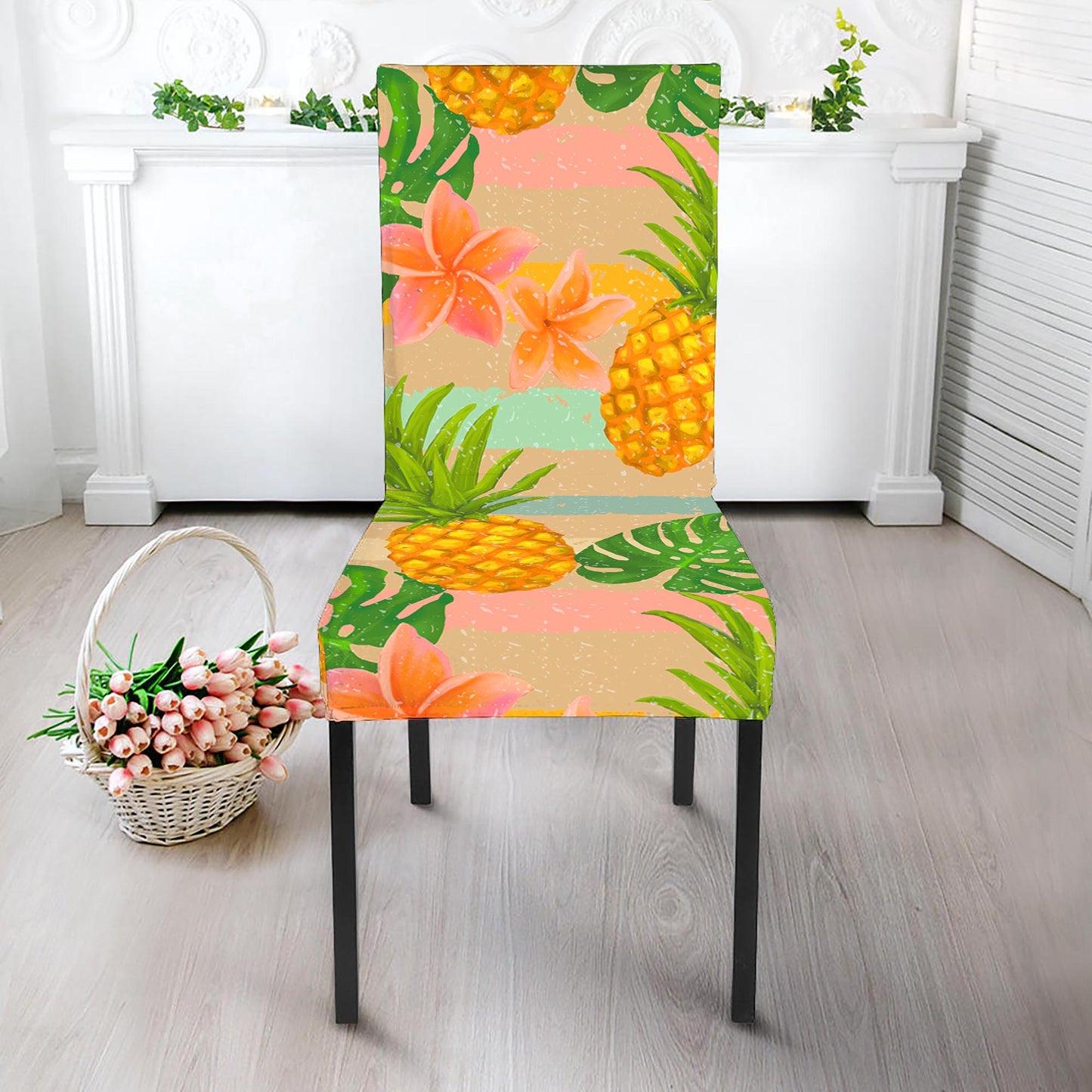 Sand Beach Pineapple Pattern Print Dining Chair Slipcover