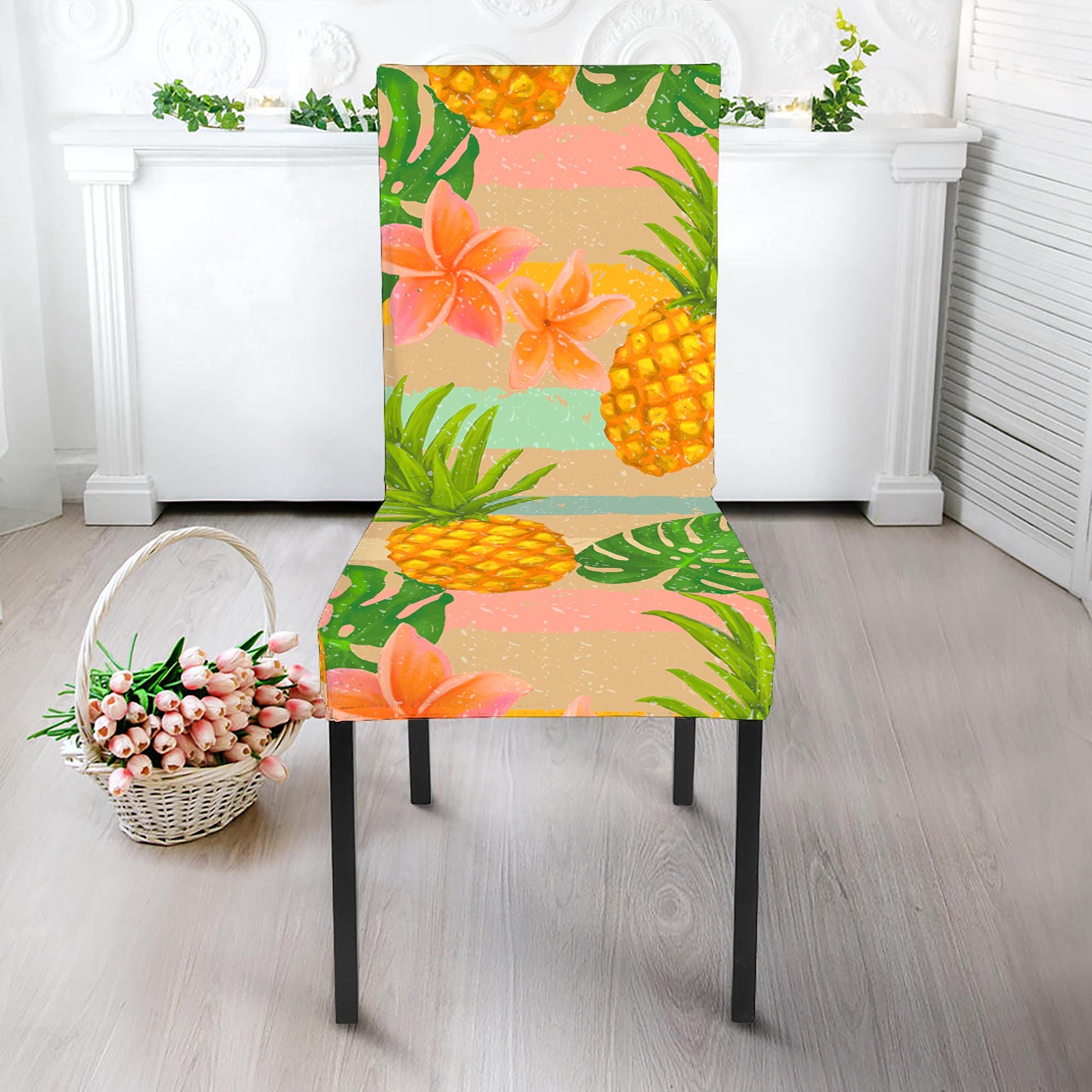 Sand Beach Pineapple Pattern Print Dining Chair Slipcover