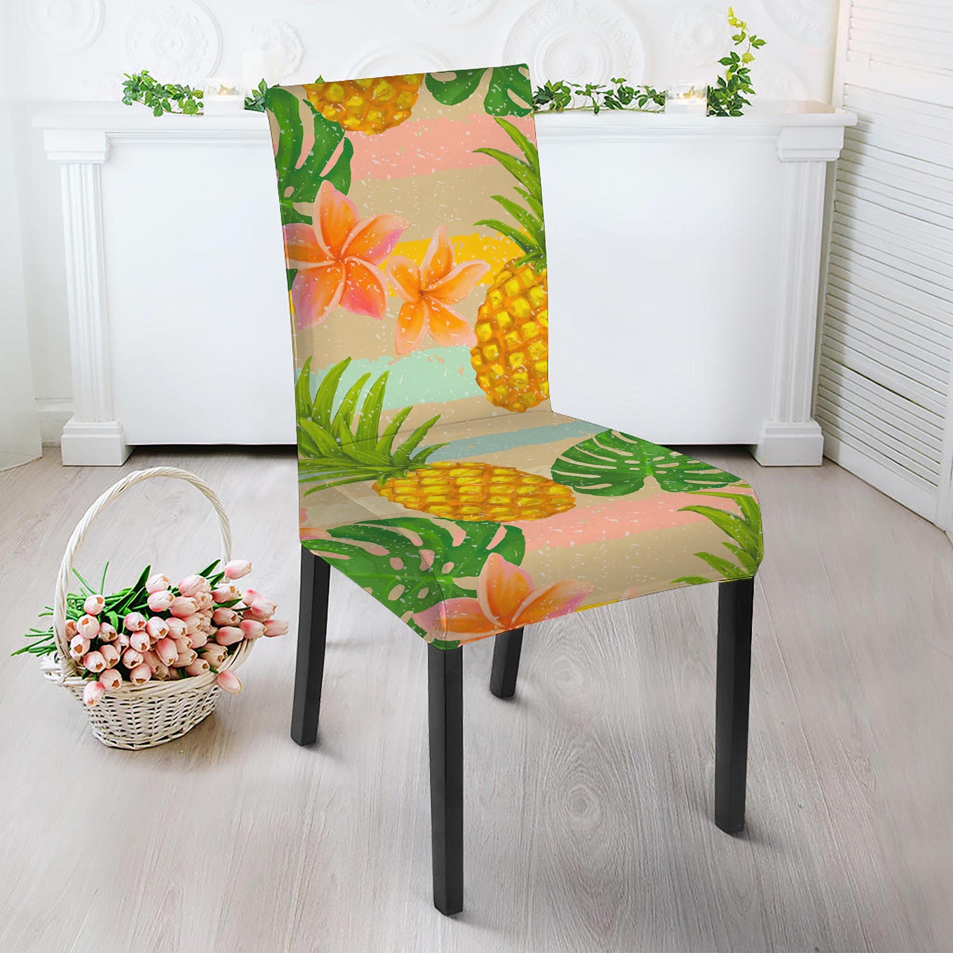 Sand Beach Pineapple Pattern Print Dining Chair Slipcover