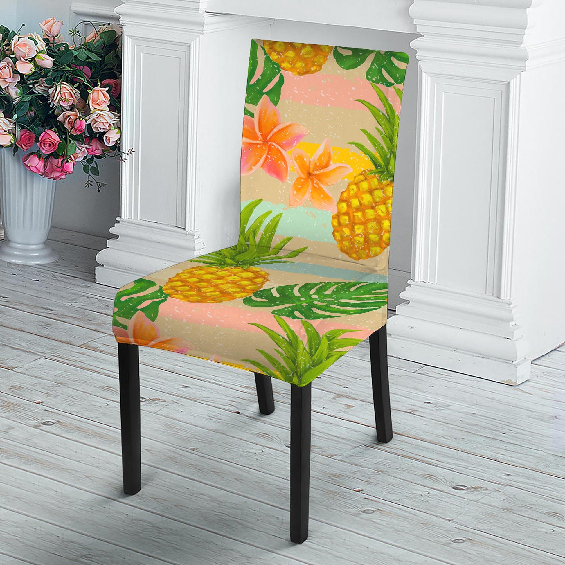 Sand Beach Pineapple Pattern Print Dining Chair Slipcover