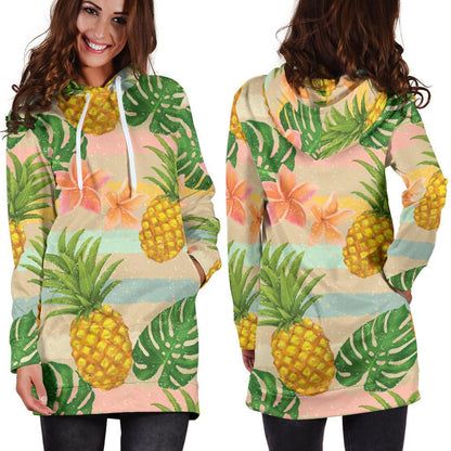 Sand Beach Pineapple Pattern Print Hoodie Dress GearFrost
