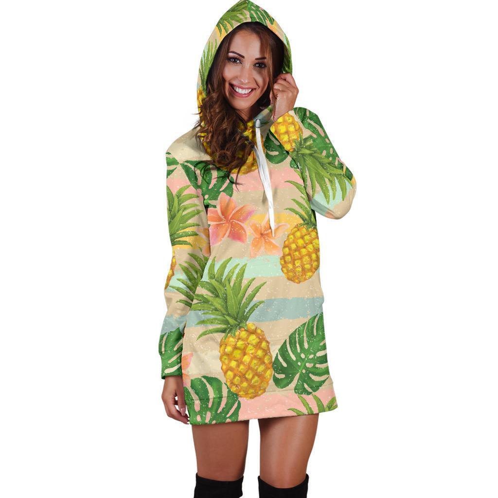 Sand Beach Pineapple Pattern Print Hoodie Dress GearFrost