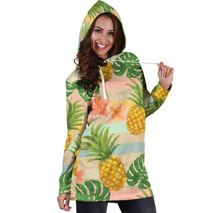 Sand Beach Pineapple Pattern Print Hoodie Dress GearFrost