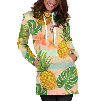 Sand Beach Pineapple Pattern Print Hoodie Dress GearFrost