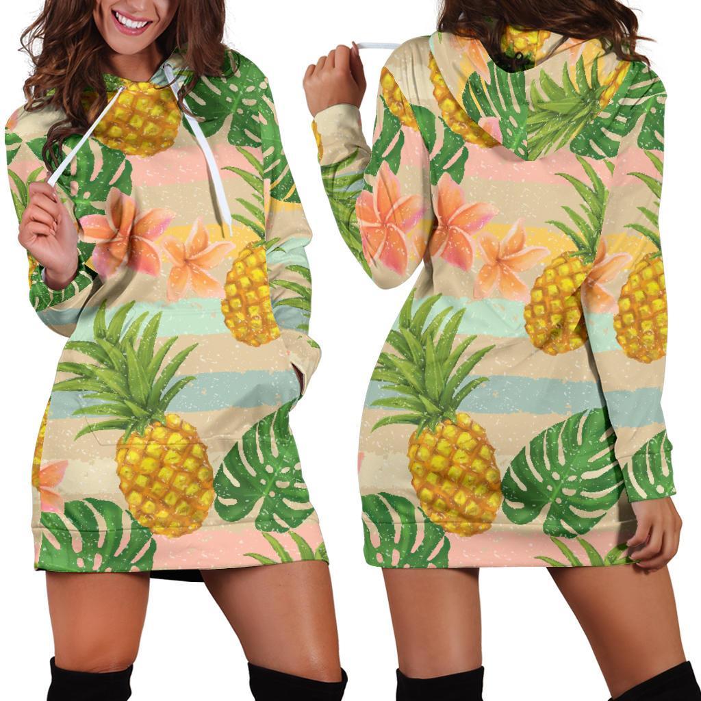 Sand Beach Pineapple Pattern Print Hoodie Dress GearFrost