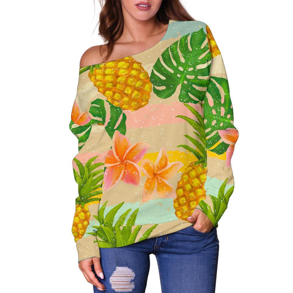Sand Beach Pineapple Pattern Print Off Shoulder Sweatshirt GearFrost