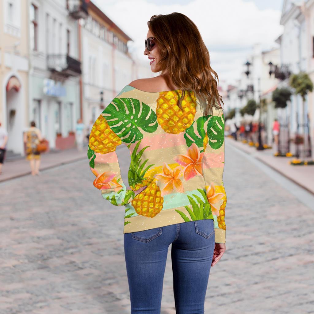 Sand Beach Pineapple Pattern Print Off Shoulder Sweatshirt GearFrost