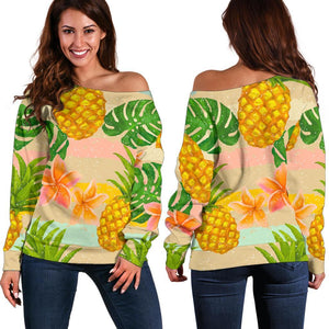 Sand Beach Pineapple Pattern Print Off Shoulder Sweatshirt GearFrost