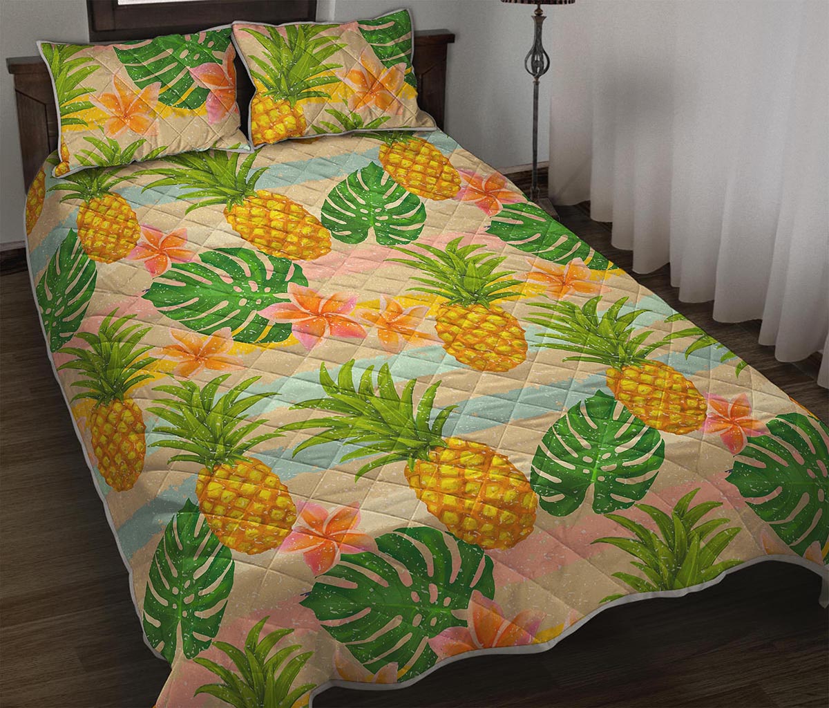 Sand Beach Pineapple Pattern Print Quilt Bed Set