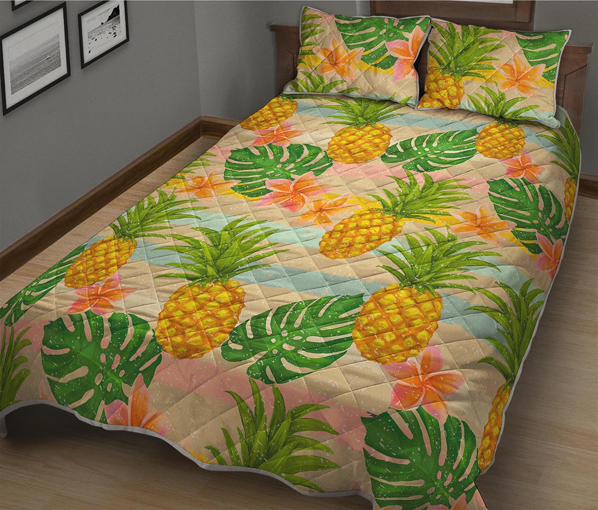 Sand Beach Pineapple Pattern Print Quilt Bed Set