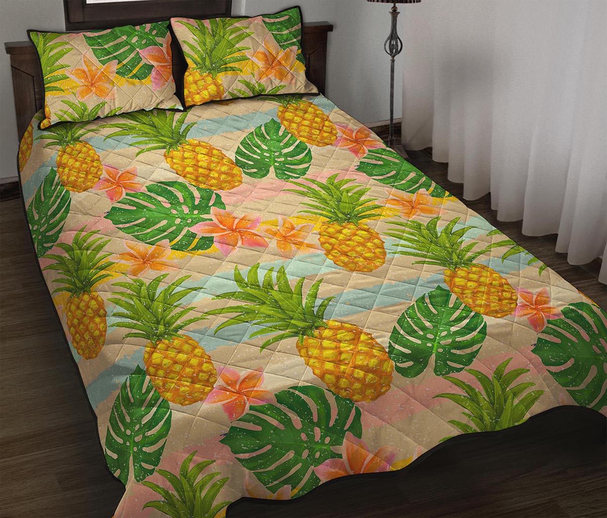 Sand Beach Pineapple Pattern Print Quilt Bed Set