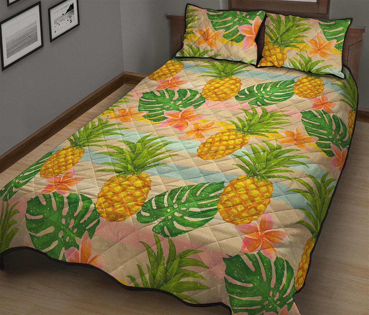 Sand Beach Pineapple Pattern Print Quilt Bed Set