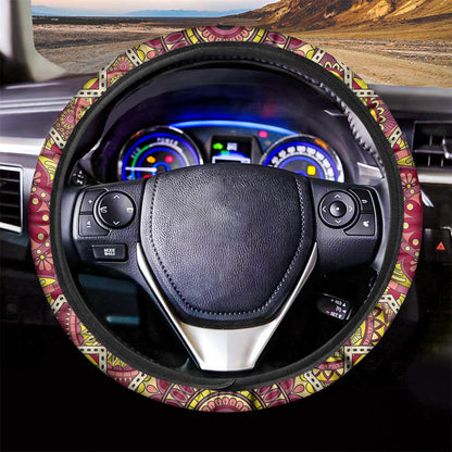 Sangria Mandala Bohemian Pattern Print Car Steering Wheel Cover