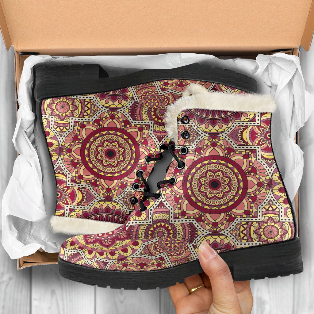 Sangria Mandala Bohemian Pattern Print Comfy Boots GearFrost