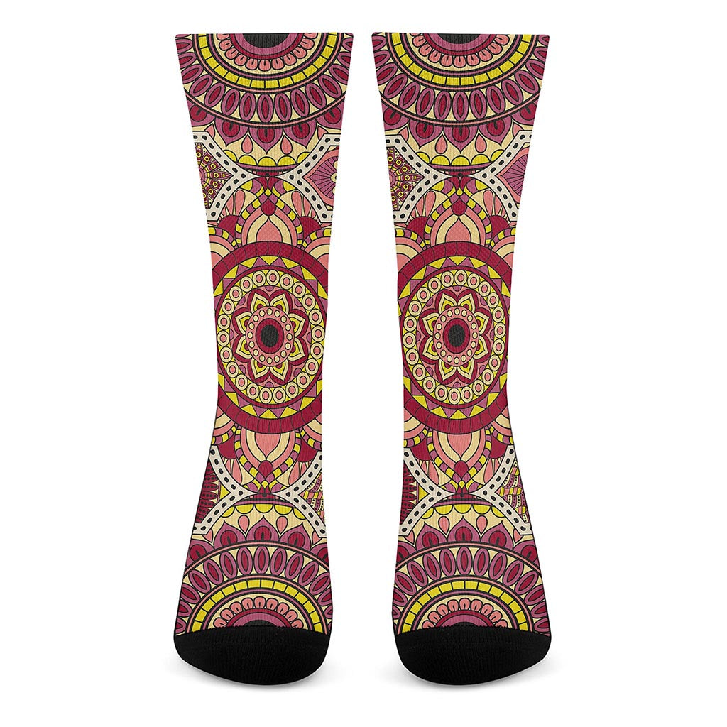 Sangria Mandala Bohemian Pattern Print Crew Socks