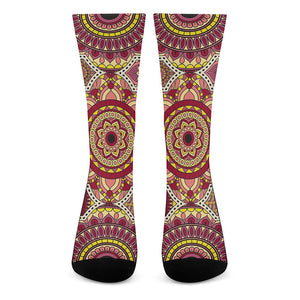 Sangria Mandala Bohemian Pattern Print Crew Socks