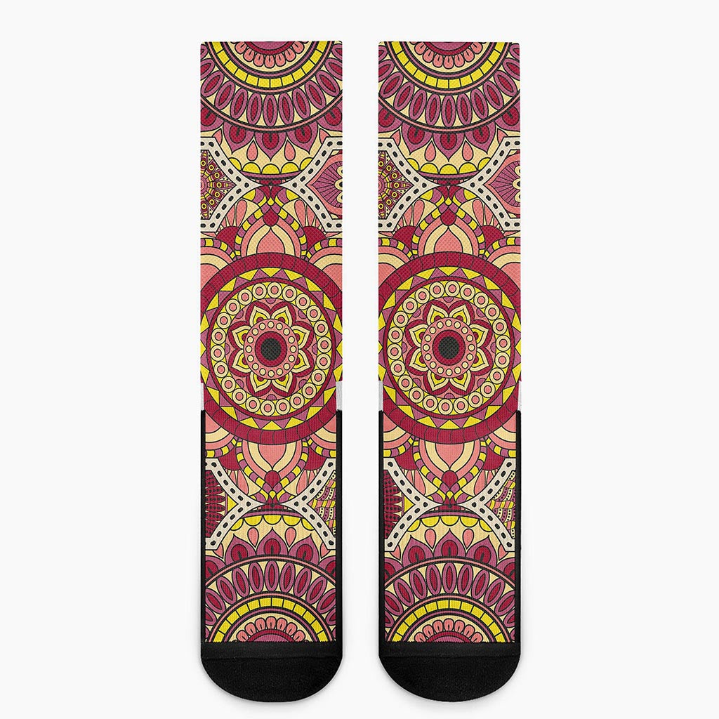 Sangria Mandala Bohemian Pattern Print Crew Socks