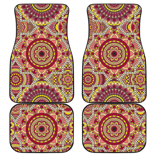 Sangria Mandala Bohemian Pattern Print Front and Back Car Floor Mats