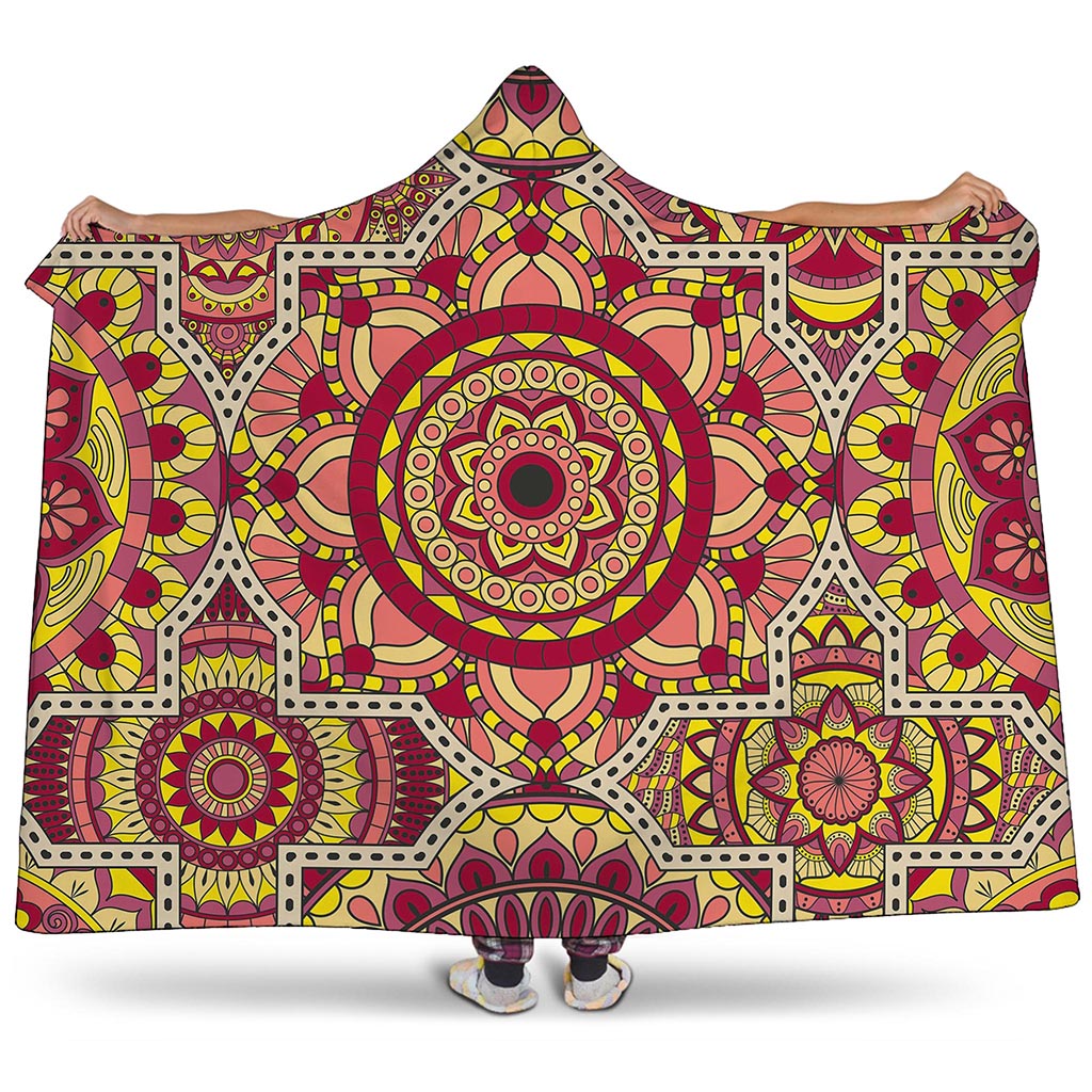 Sangria Mandala Bohemian Pattern Print Hooded Blanket