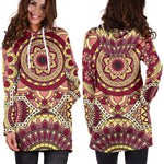 Sangria Mandala Bohemian Pattern Print Hoodie Dress GearFrost