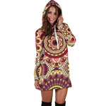 Sangria Mandala Bohemian Pattern Print Hoodie Dress GearFrost