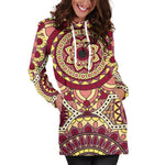 Sangria Mandala Bohemian Pattern Print Hoodie Dress GearFrost