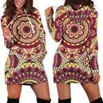 Sangria Mandala Bohemian Pattern Print Hoodie Dress GearFrost