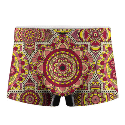Sangria Mandala Bohemian Pattern Print Men's Boxer Briefs