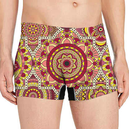 Sangria Mandala Bohemian Pattern Print Men's Boxer Briefs