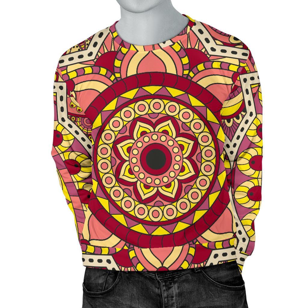 Sangria Mandala Bohemian Pattern Print Men's Crewneck Sweatshirt GearFrost