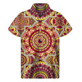 Sangria Mandala Bohemian Pattern Print Men's Short Sleeve Shirt