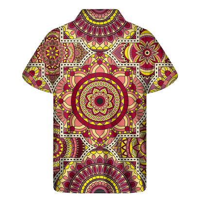 Sangria Mandala Bohemian Pattern Print Men's Short Sleeve Shirt