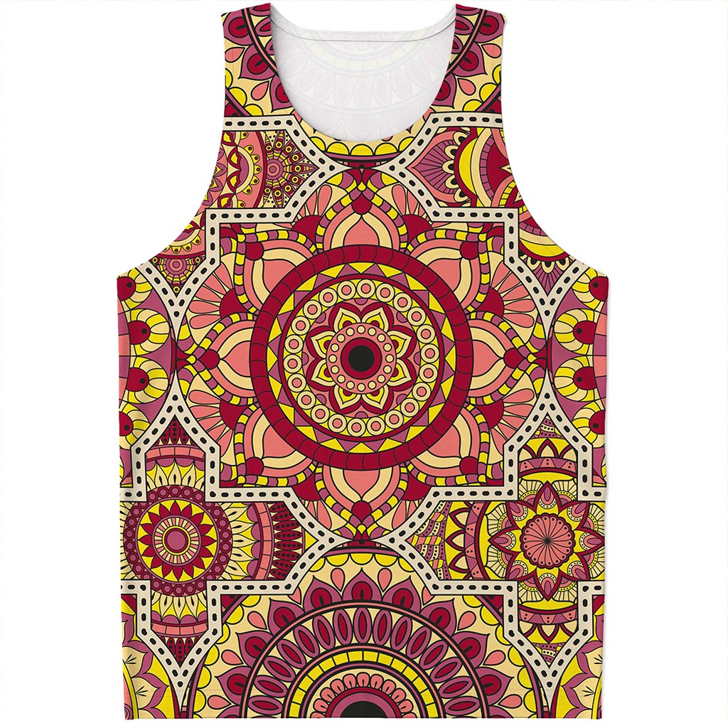 Sangria Mandala Bohemian Pattern Print Men's Tank Top