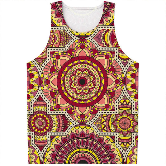 Sangria Mandala Bohemian Pattern Print Men's Tank Top