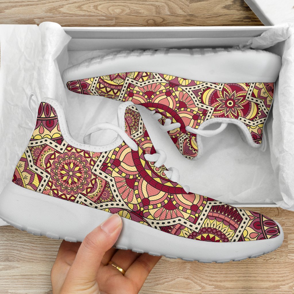 Sangria Mandala Bohemian Pattern Print Mesh Knit Shoes GearFrost
