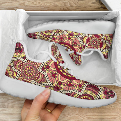 Sangria Mandala Bohemian Pattern Print Mesh Knit Shoes GearFrost