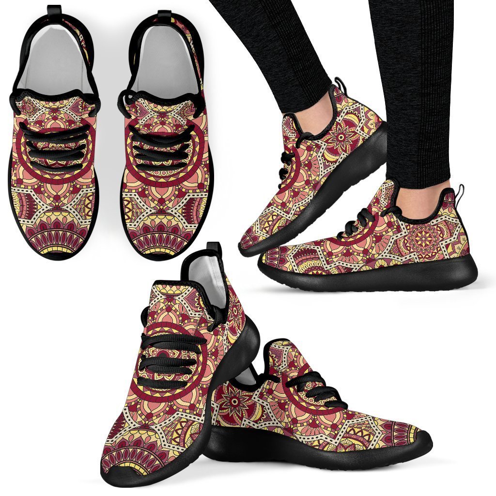 Sangria Mandala Bohemian Pattern Print Mesh Knit Shoes GearFrost
