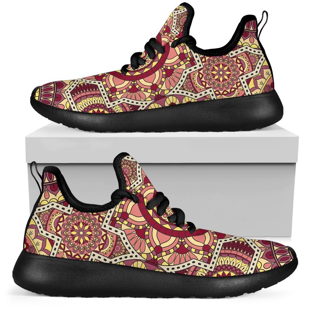 Sangria Mandala Bohemian Pattern Print Mesh Knit Shoes GearFrost