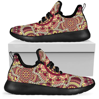 Sangria Mandala Bohemian Pattern Print Mesh Knit Shoes GearFrost