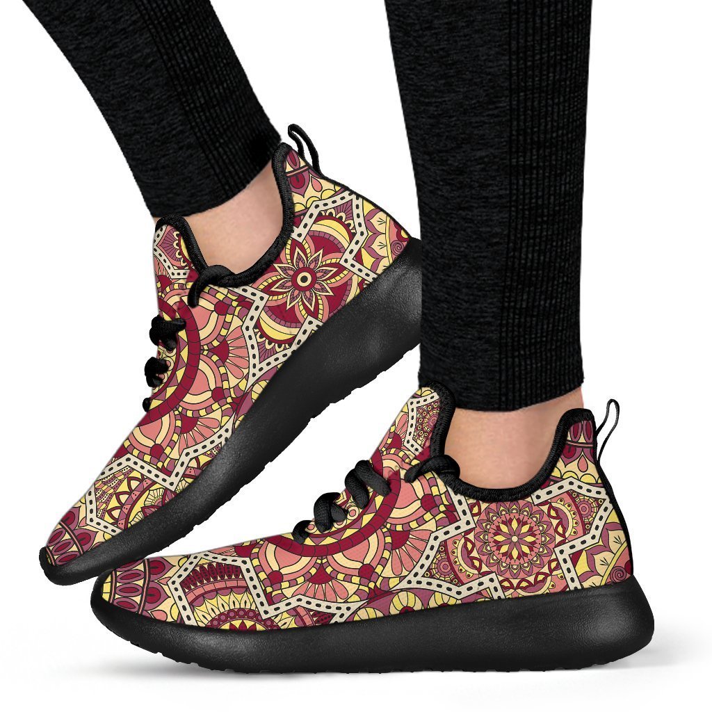Sangria Mandala Bohemian Pattern Print Mesh Knit Shoes GearFrost