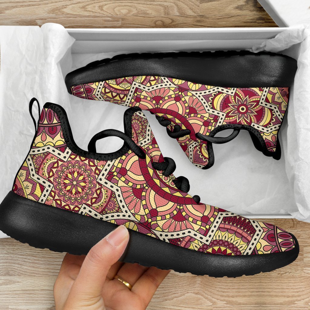 Sangria Mandala Bohemian Pattern Print Mesh Knit Shoes GearFrost