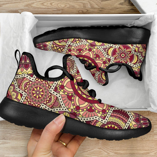 Sangria Mandala Bohemian Pattern Print Mesh Knit Shoes GearFrost
