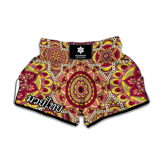 Sangria Mandala Bohemian Pattern Print Muay Thai Boxing Shorts