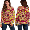 Sangria Mandala Bohemian Pattern Print Off The Shoulder Sweatshirt