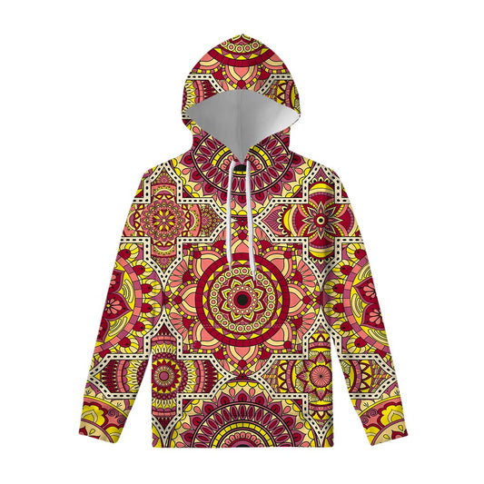 Sangria Mandala Bohemian Pattern Print Pullover Hoodie
